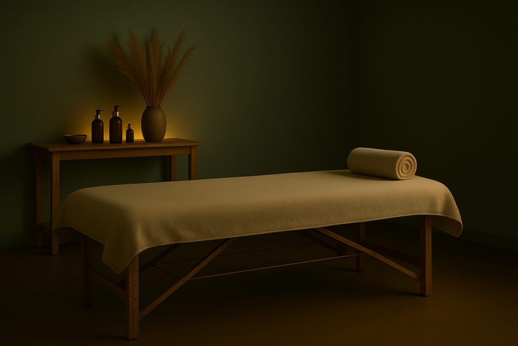 massage table in a low lit room